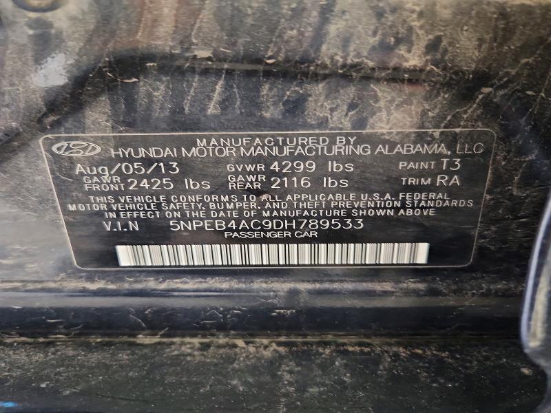 2013 Hyundai Sonata მანქანა იყიდება აუქციონზე, vin: 5NPEB4AC9DH789533, აუქციონის ნომერი: 63026266