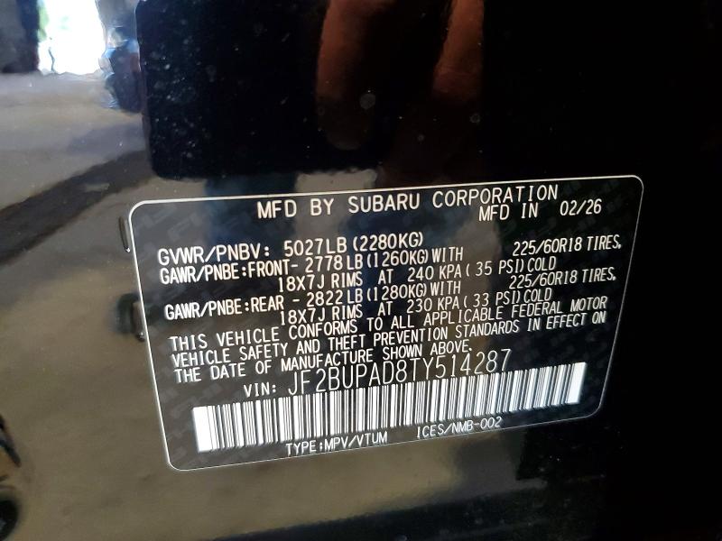 Продажа на аукционе авто 2026 Subaru Outback, vin: JF2BUPAD8TY514287, номер лота: 59691666