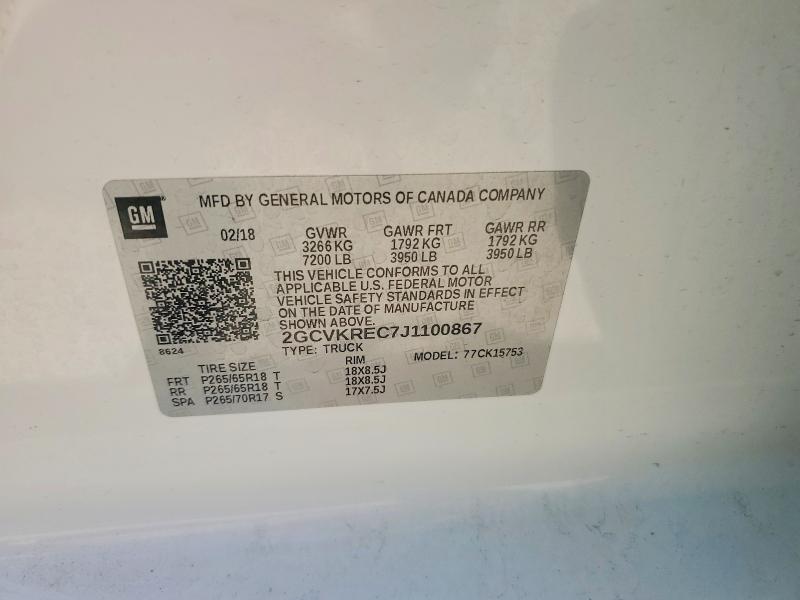 Продажа на аукционе авто 2018 Chevrolet Silverado, vin: 2GCVKREC7J1100867, номер лота: 59326756