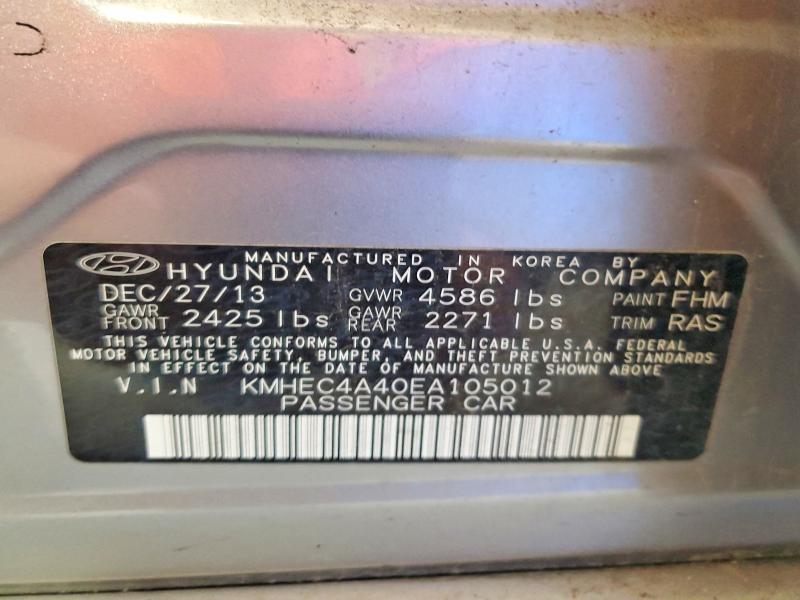 2014 Hyundai Sonata მანქანა იყიდება აუქციონზე, vin: KMHEC4A40EA105012, აუქციონის ნომერი: 63376646
