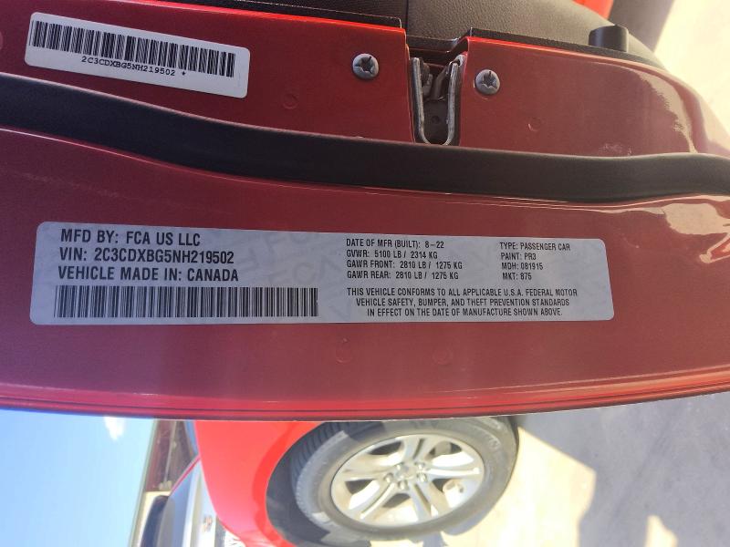 Продаж на аукціоні авто 2022 Dodge Charger, vin: 2C3CDXBG5NH219502, номер лоту: 59612616