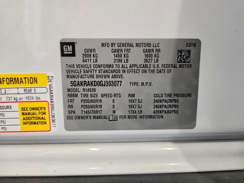 Продаж на аукціоні авто 2016 Buick Enclave, vin: 5GAKRAKD0GJ303077, номер лоту: 61156176