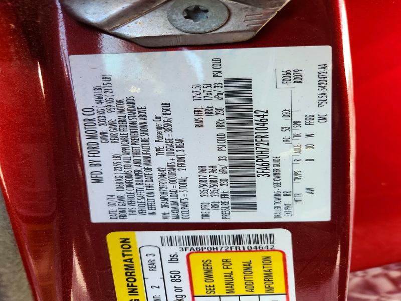 Aukcja sprzedaży 2015 Ford Fusion, vin: 3FA6P0H72FR104642, numer aukcji: 60158786