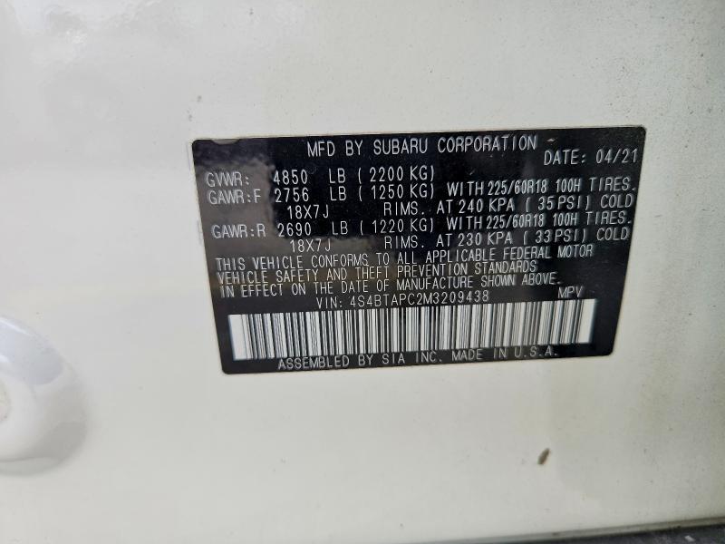 Продаж на аукціоні авто 2021 Subaru Outback, vin: 4S4BTAPC2M3209438, номер лоту: 59374876