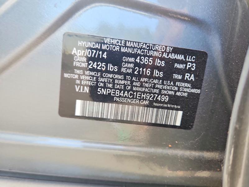 Auction sale of the 2014 Hyundai Sonata, vin: 5NPEB4AC1EH927499, lot number: 63196236