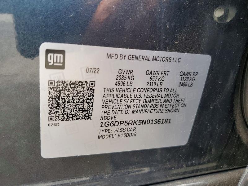 61947056 :رقم المزاد ، 1G6DP5RK5N0136181 vin ، 2022 Cadillac Ct5 مزاد بيع