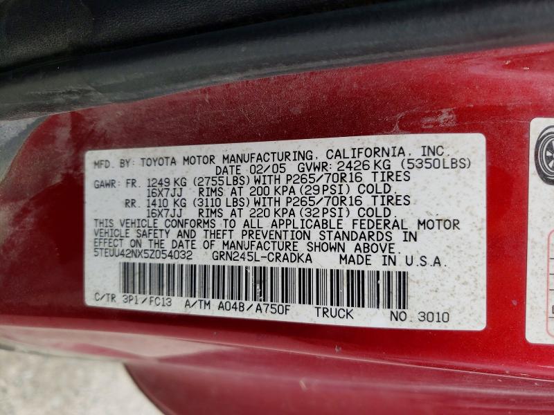2005 Toyota Tacoma მანქანა იყიდება აუქციონზე, vin: 5TEUU42NX5Z054032, აუქციონის ნომერი: 61686876