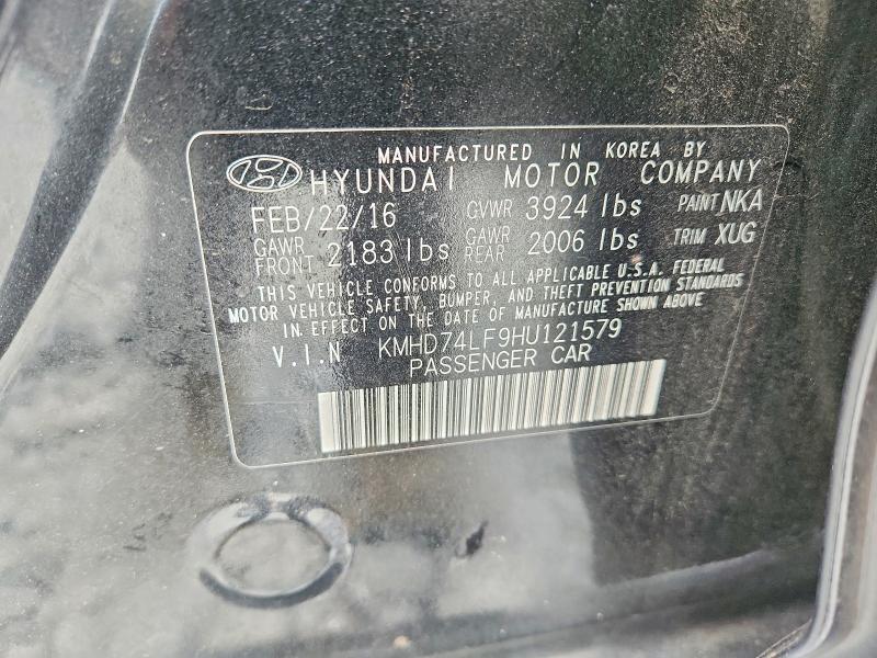 59262036 :رقم المزاد ، KMHD74LF9HU121579 vin ، 2017 Hyundai Elantra مزاد بيع
