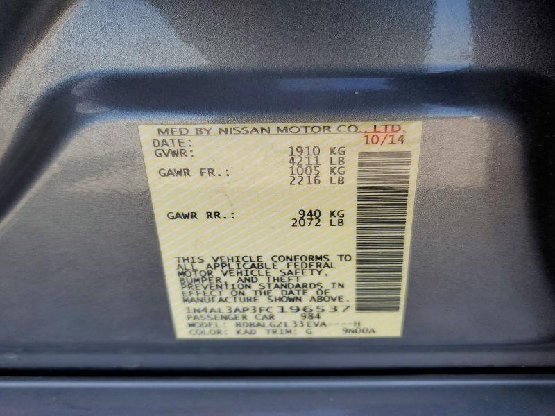 2015 Nissan Altima მანქანა იყიდება აუქციონზე, vin: 1N4AL3AP3FC196537, აუქციონის ნომერი: 60590756