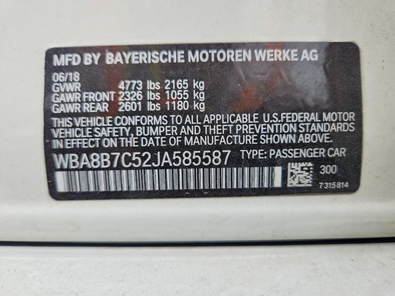 2018 Bmw 340 მანქანა იყიდება აუქციონზე, vin: WBA8B7C52JA585587, აუქციონის ნომერი: 60891946