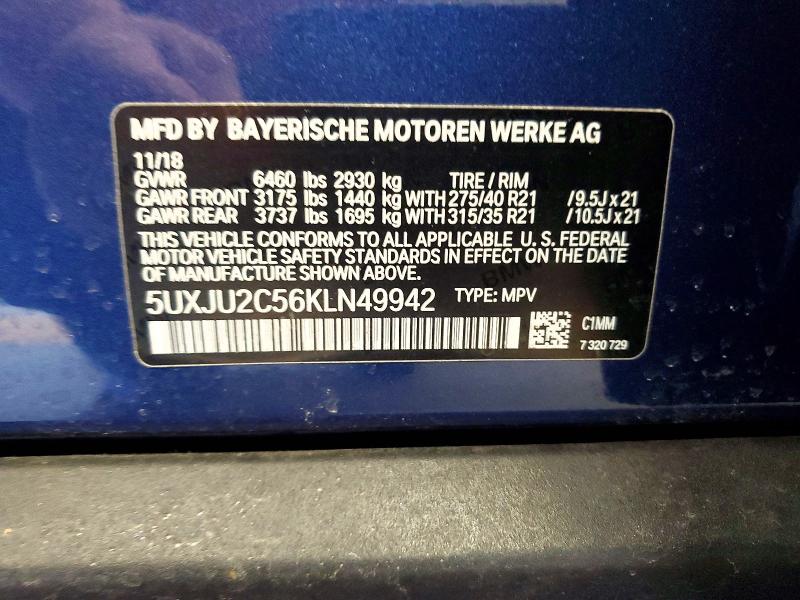 85456165 :رقم المزاد ، 5UXJU2C56KLN49942 vin ، 2019 Bmw X5 مزاد بيع