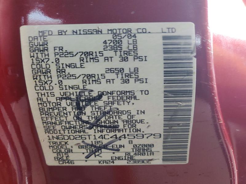61801736 :رقم المزاد ، 1N6DD26T14C445979 vin ، 2004 Nissan Frontier مزاد بيع