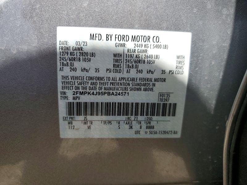 58949236 :رقم المزاد ، 2FMPK4J95PBA24571 vin ، 2023 Ford Edge مزاد بيع