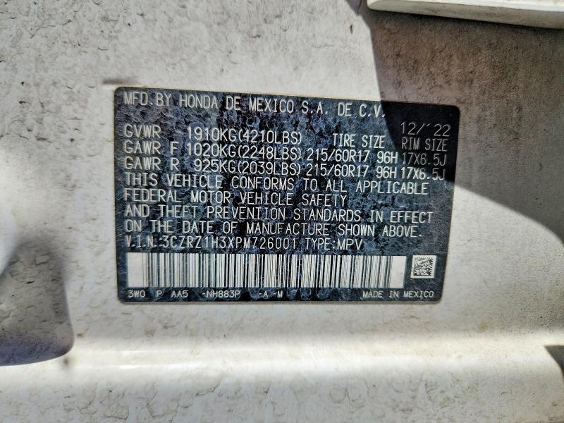 60208316 :رقم المزاد ، 3CZRZ1H3XPM726001 vin ، 2023 Honda Hr-v مزاد بيع