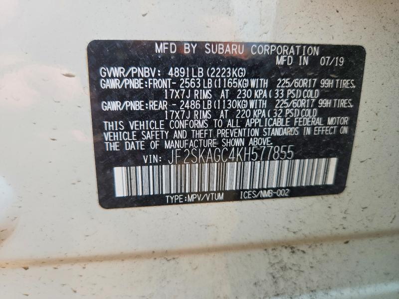 59883196 :رقم المزاد ، JF2SKAGC4KH577855 vin ، 2019 Subaru Forester مزاد بيع