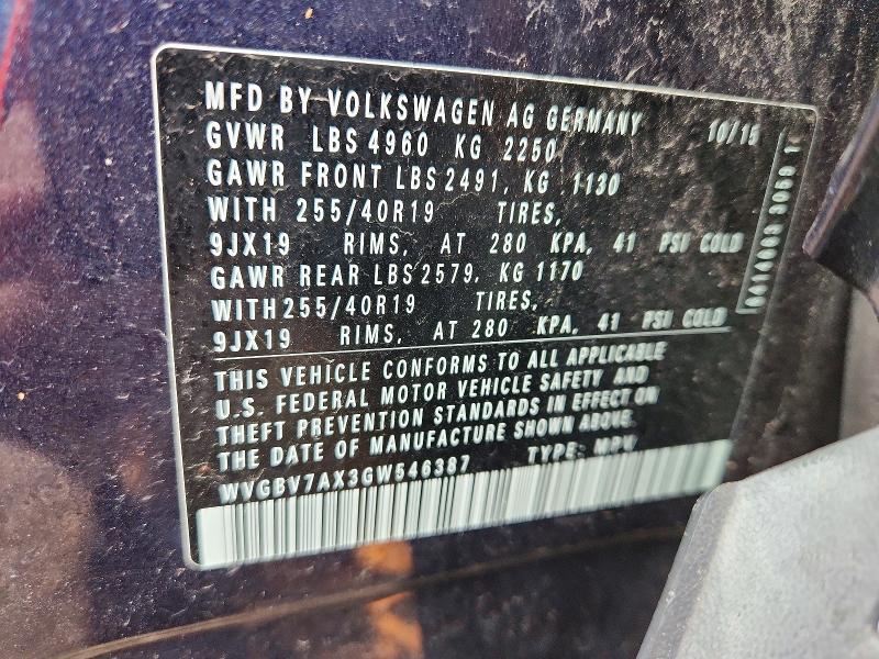 2016 Volkswagen Tiguan მანქანა იყიდება აუქციონზე, vin: WVGBV7AX3GW546387, აუქციონის ნომერი: 61546716