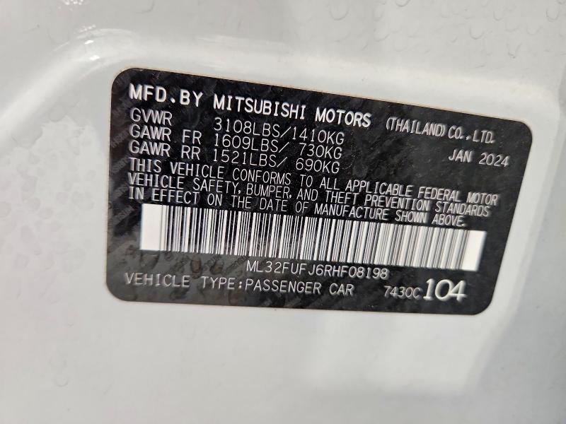 Продаж на аукціоні авто 2024 Mitsubishi Mirage, vin: ML32FUFJ6RHF08198, номер лоту: 62319866