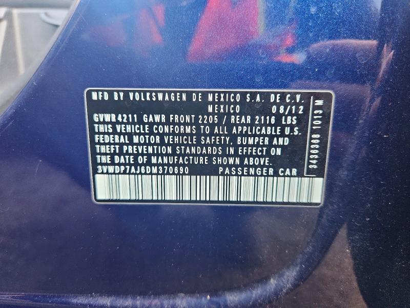 Aukcja sprzedaży 2013 Volkswagen Jetta, vin: 3VWDP7AJ6DM370690, numer aukcji: 62584886