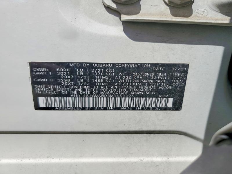 60260286 :رقم المزاد ، 4S4WMARD3M3463325 vin ، 2021 Subaru Ascent مزاد بيع