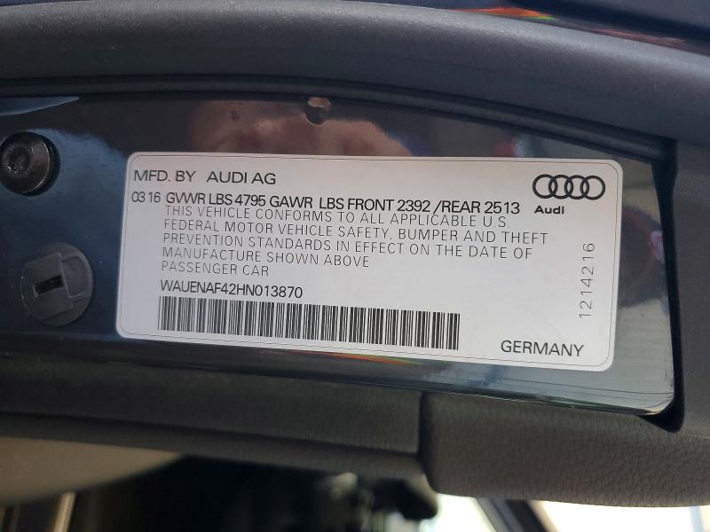 61865186 :رقم المزاد ، WAUENAF42HN013870 vin ، 2017 Audi A4 مزاد بيع