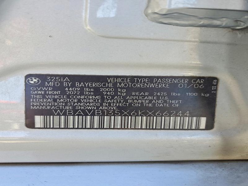 60647986 :رقم المزاد ، WBAVB135X6KX66244 vin ، 2006 Bmw 325 مزاد بيع