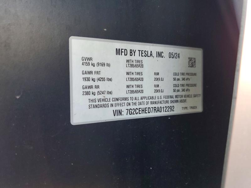 58383016 :رقم المزاد ، 7G2CEHED7RA012292 vin ، 2024 Tesla Cybertruck مزاد بيع