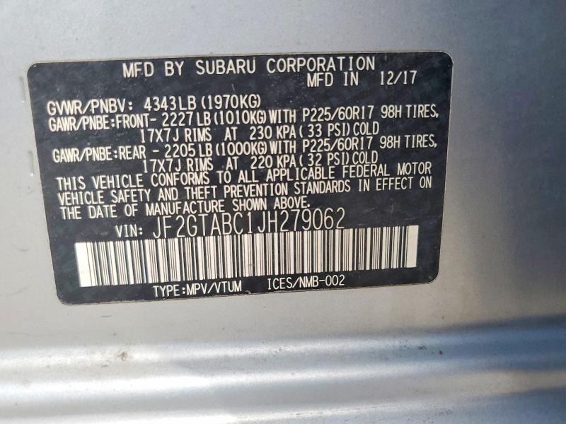 Aukcja sprzedaży 2018 Subaru Crosstrek, vin: JF2GTABC1JH279062, numer aukcji: 60827806