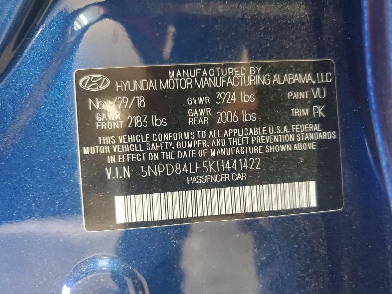 Продажа на аукционе авто 2019 Hyundai Elantra, vin: 5NPD84LF5KH441422, номер лота: 59115856