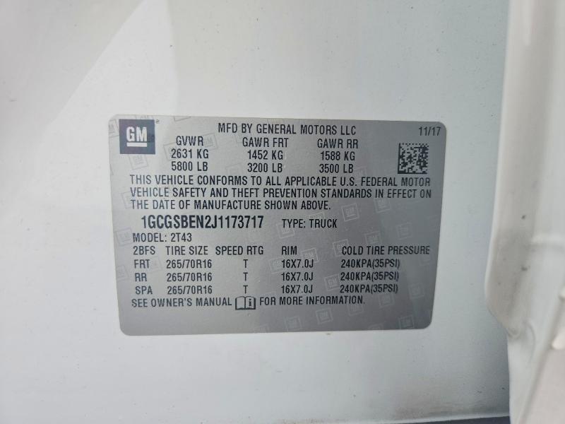2018 Chevrolet Colorado მანქანა იყიდება აუქციონზე, vin: 1GCGSBEN2J1173717, აუქციონის ნომერი: 62760366