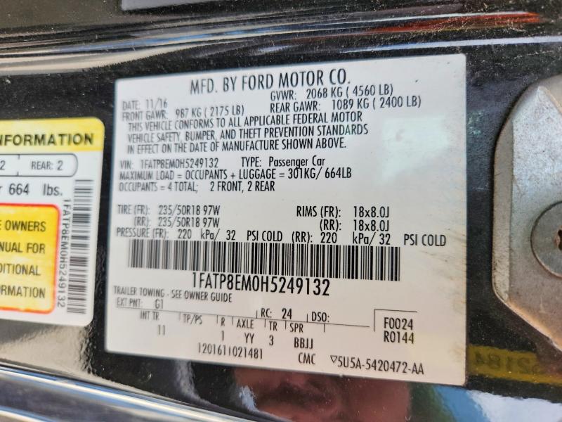 Продажа на аукционе авто 2017 Ford Mustang, vin: 1FATP8EM0H5249132, номер лота: 61942996