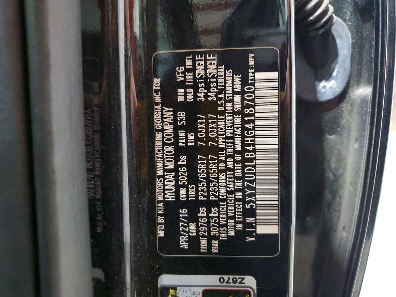 60940376 :رقم المزاد ، 5XYZUDLB4HG418700 vin ، 2017 Hyundai Santa Fe Sport مزاد بيع