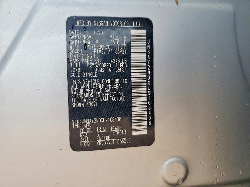 Продажа на аукционе авто 2020 Nissan Armada, vin: JN8AY2NDXL9108408, номер лота: 61495996