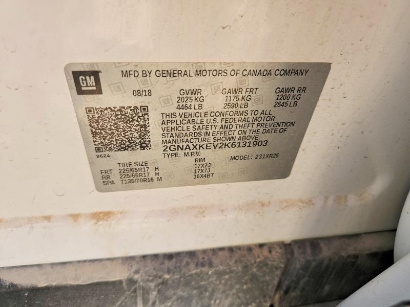 2019 Chevrolet Equinox მანქანა იყიდება აუქციონზე, vin: 2GNAXKEV2K6131903, აუქციონის ნომერი: 61518436