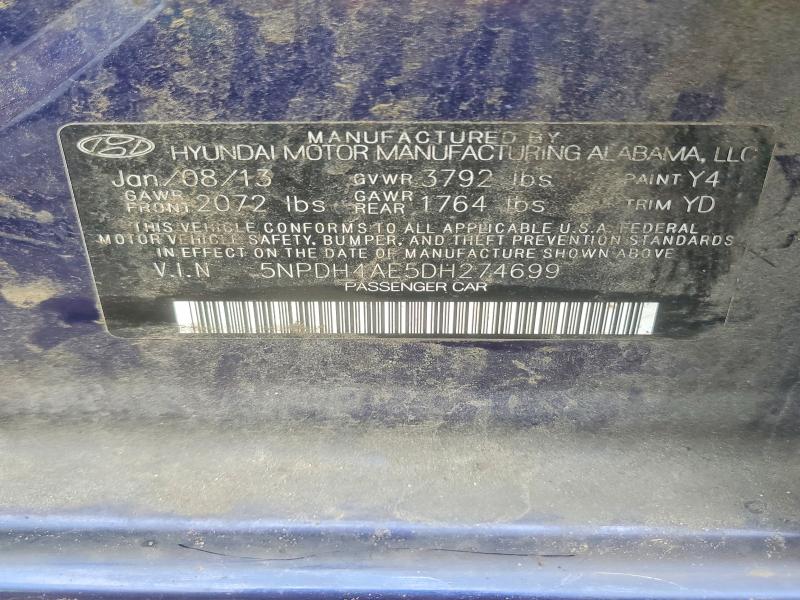 2013 Hyundai Elantra მანქანა იყიდება აუქციონზე, vin: 5NPDH4AE5DH274699, აუქციონის ნომერი: 62221156
