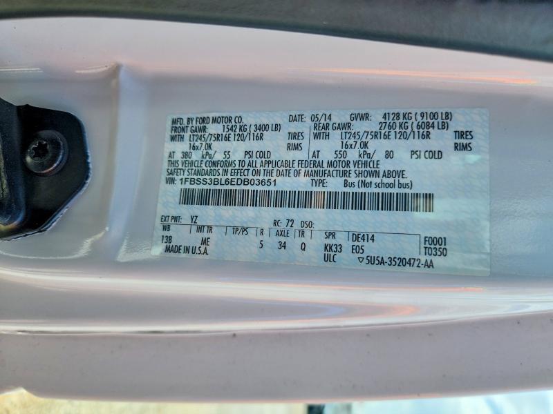 85987065 :رقم المزاد ، 1FBSS3BL6EDB03651 vin ، 2014 Ford Econoline مزاد بيع