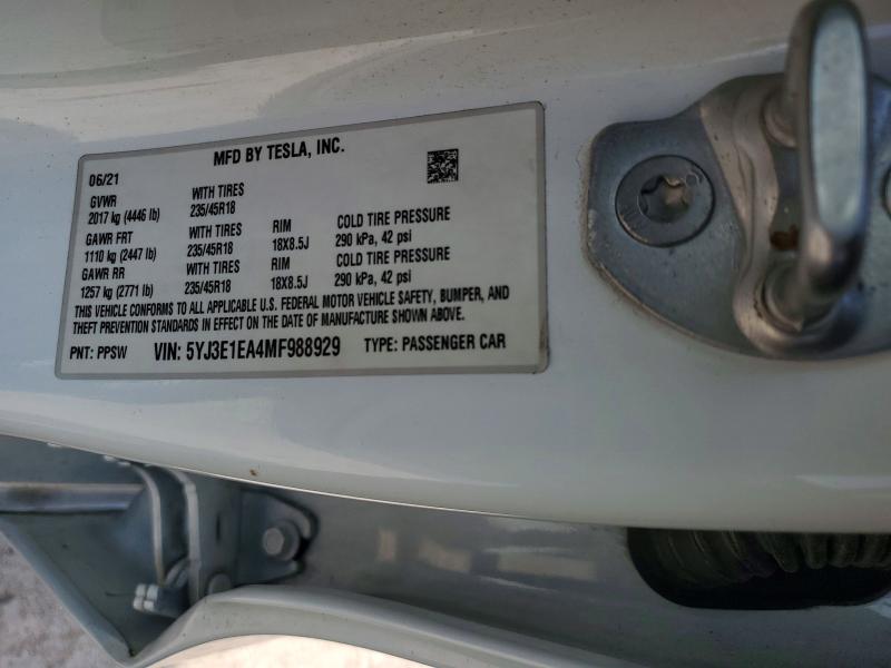 Aukcja sprzedaży 2021 Tesla Model 3, vin: 5YJ3E1EA4MF988929, numer aukcji: 55491146