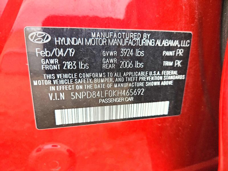 2019 Hyundai Elantra მანქანა იყიდება აუქციონზე, vin: 5NPD84LF0KH465692, აუქციონის ნომერი: 60861036