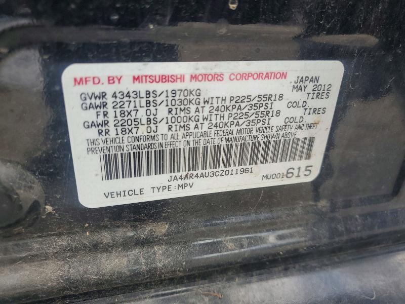 2012 Mitsubishi Outlander Sport მანქანა იყიდება აუქციონზე, vin: JA4AR4AU3CZ011961, აუქციონის ნომერი: 62578886