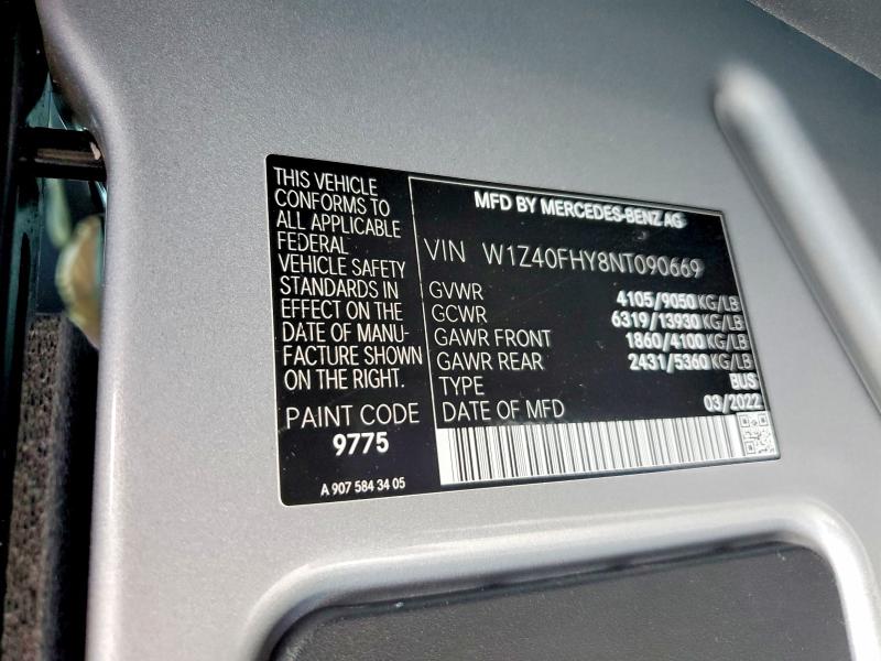 2022 Mercedes-benz Sprinter მანქანა იყიდება აუქციონზე, vin: W1Z40FHY8NT090669, აუქციონის ნომერი: 63478286