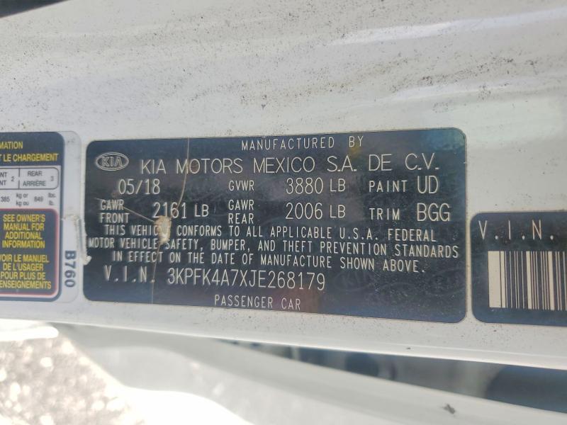 Продаж на аукціоні авто 2018 Kia Forte, vin: 3KPFK4A7XJE268179, номер лоту: 61116926