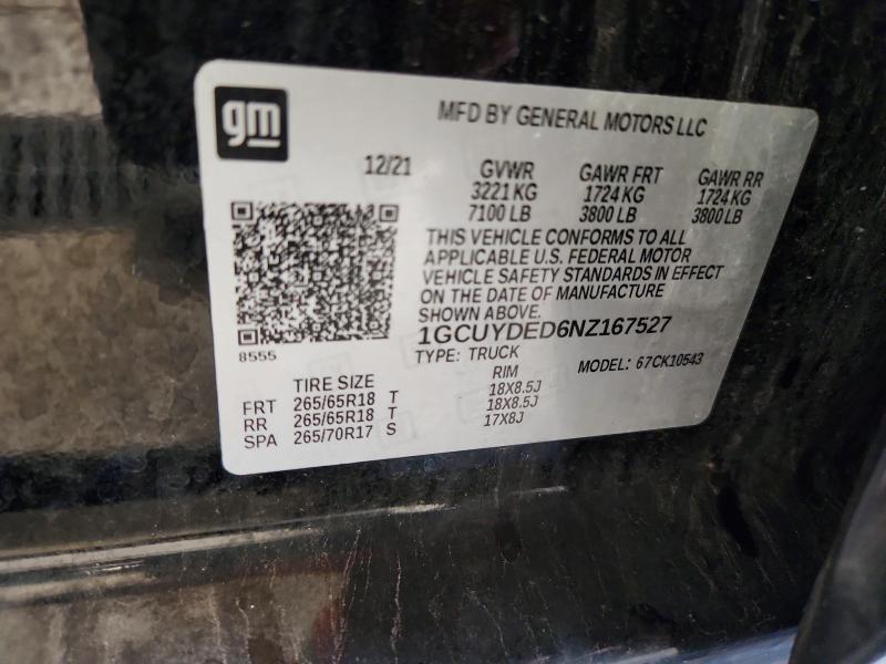 Продаж на аукціоні авто 2022 Chevrolet Silverado Ltd, vin: 1GCUYDED6NZ167527, номер лоту: 59540436