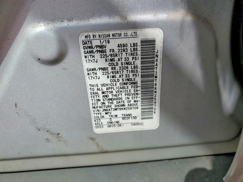 Aukcja sprzedaży 2019 Nissan Rogue, vin: JN8AT2MT6KW259706, numer aukcji: 62863226