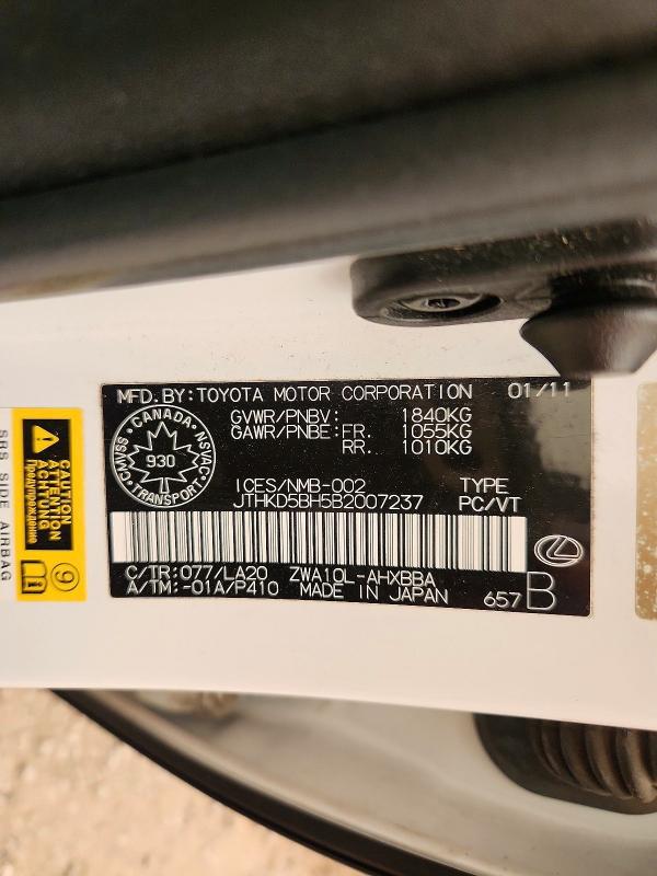 61093256 :رقم المزاد ، JTHKD5BH5B2007237 vin ، 2011 Lexus Ct مزاد بيع