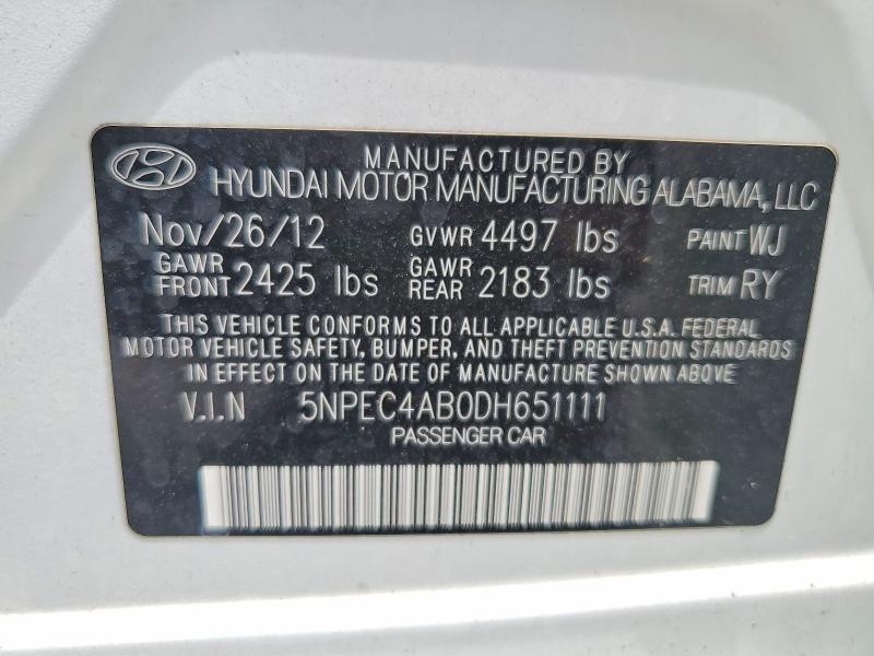 Aukcja sprzedaży 2013 Hyundai Sonata, vin: 5NPEC4AB0DH651111, numer aukcji: 59800986