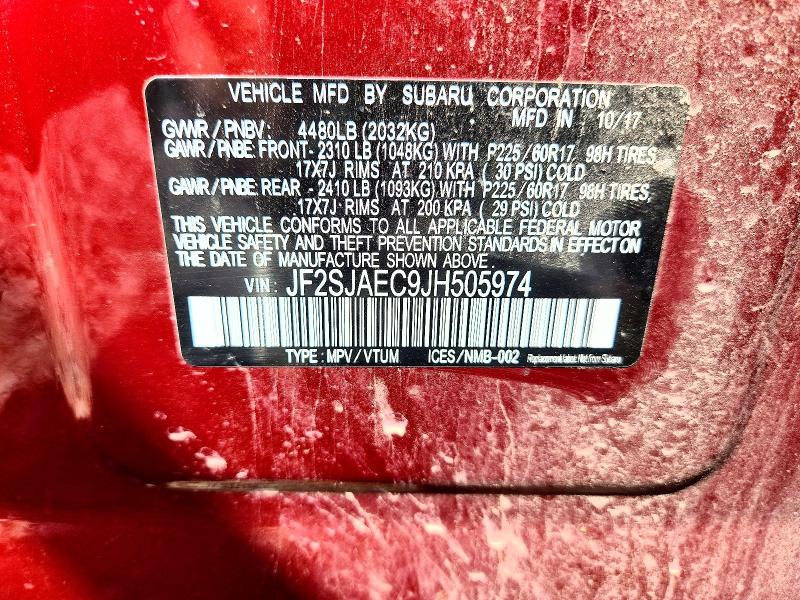 Aukcja sprzedaży 2018 Subaru Forester, vin: JF2SJAEC9JH505974, numer aukcji: 61224506
