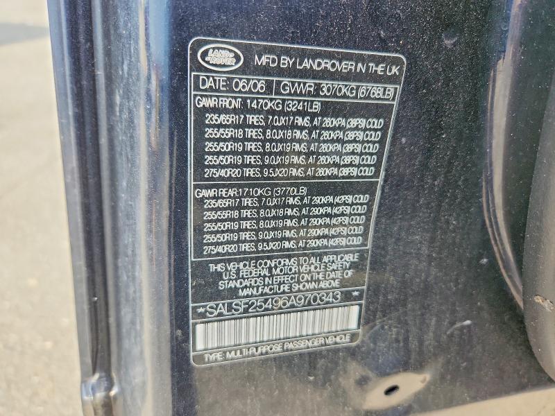 61076796 :رقم المزاد ، SALSF25496A970343 vin ، 2006 Land Rover Range Rover Sport مزاد بيع