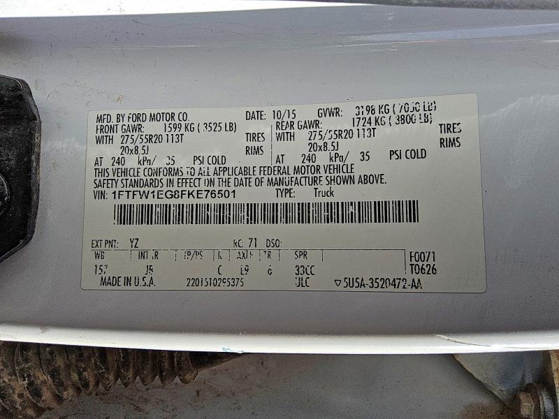 85453315 :رقم المزاد ، 1FTFW1EG8FKE76501 vin ، 2015 Ford F150 مزاد بيع