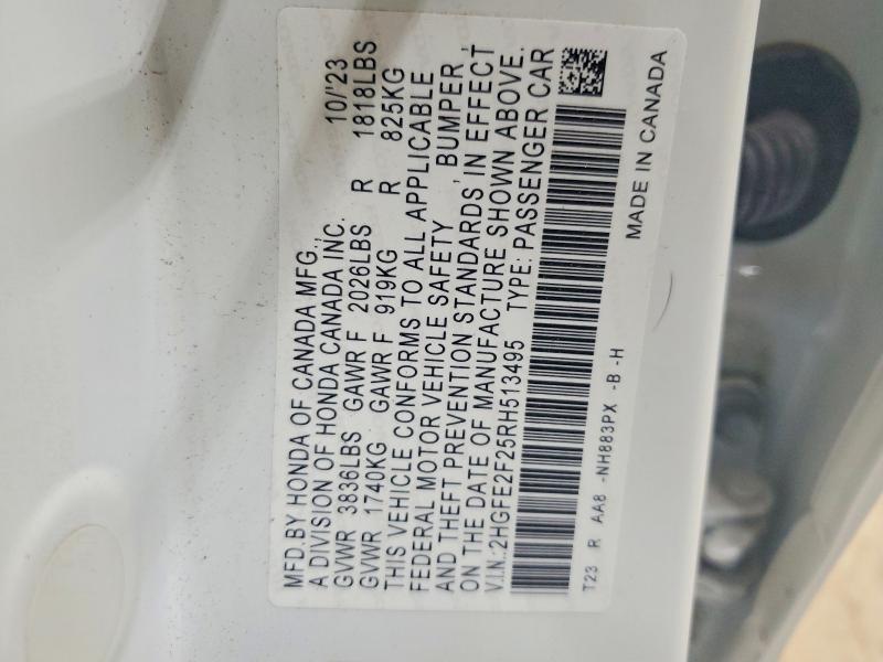 Продаж на аукціоні авто 2024 Honda Civic, vin: 2HGFE2F25RH513495, номер лоту: 57315376