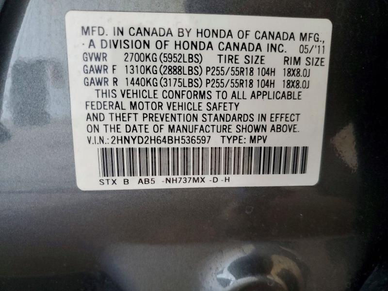 Auction sale of the 2011 Acura Mdx, vin: 2HNYD2H64BH536597, lot number: 61501706