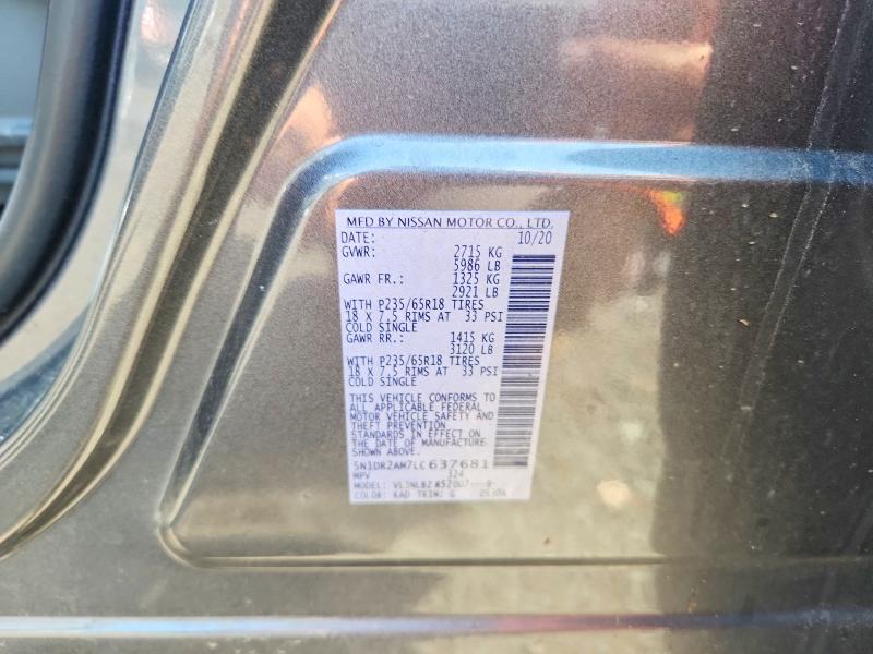 60230476 :رقم المزاد ، 5N1DR2AM7LC637681 vin ، 2020 Nissan Pathfinder مزاد بيع